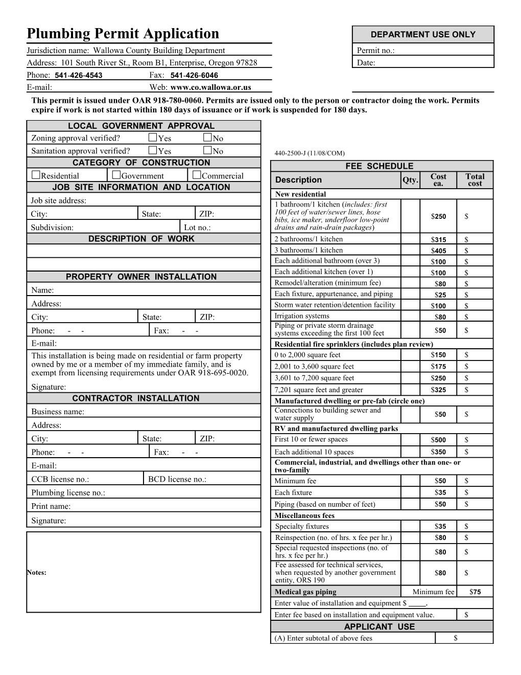 Plumbing Permit Application