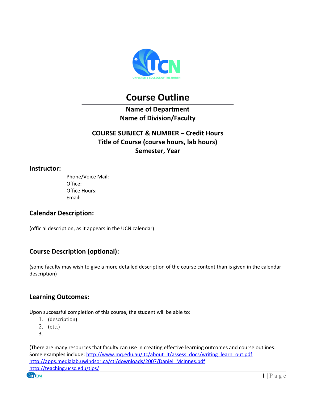 Course Outline Template 2016