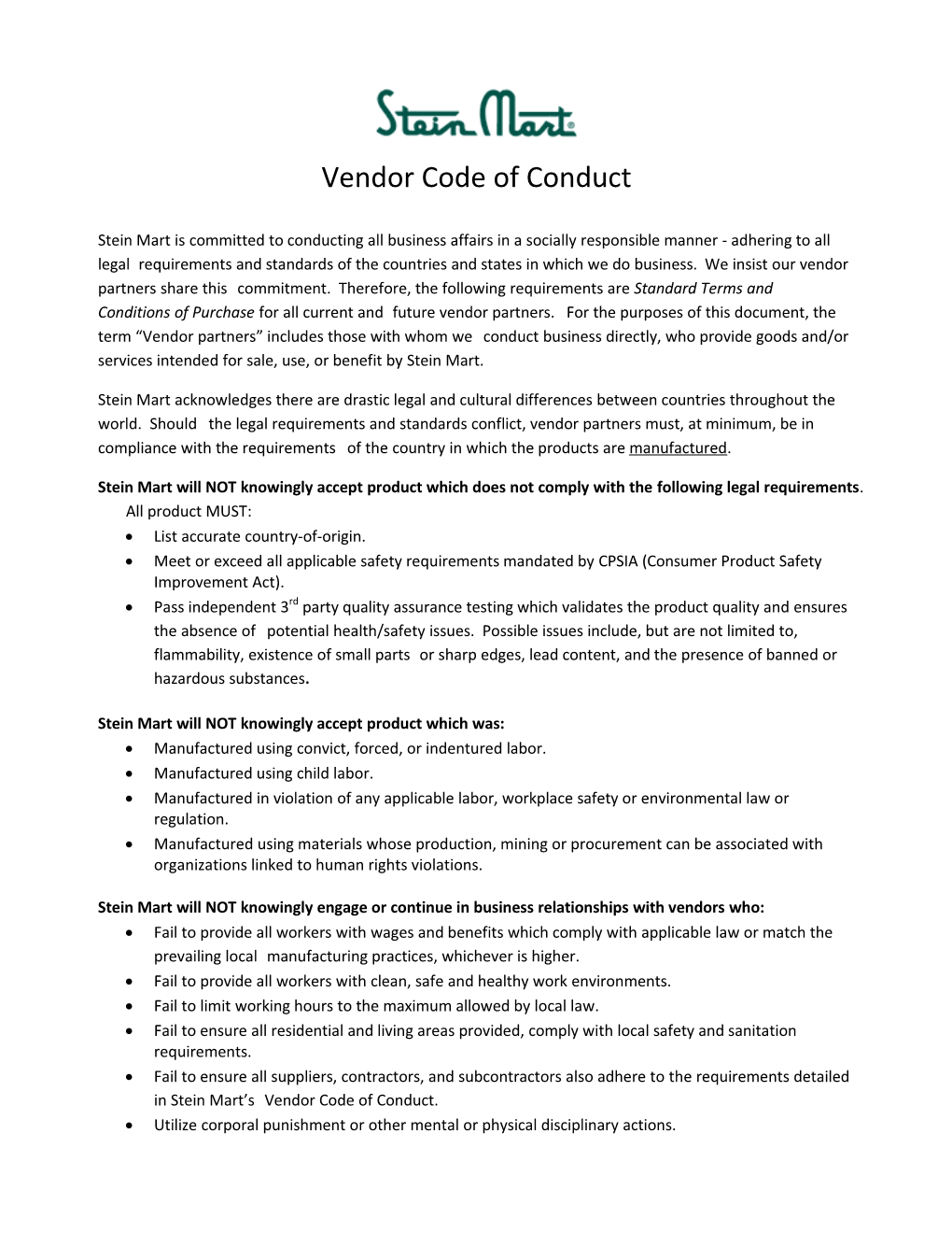 Vendor Code of Conduct