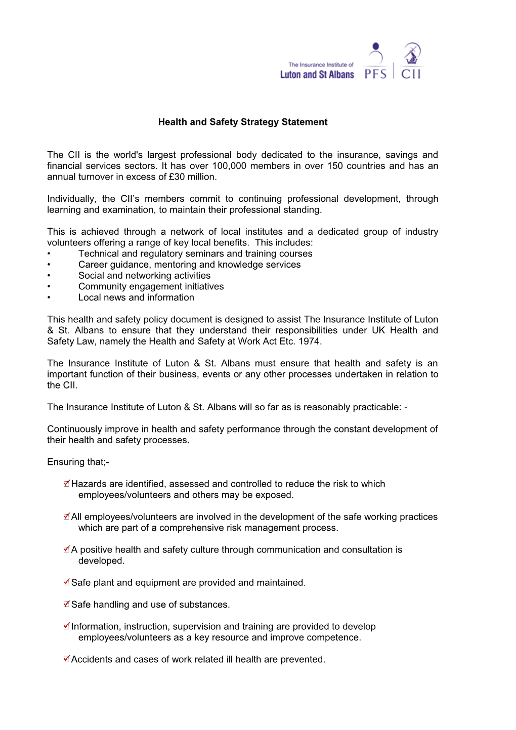 Health and Safety Strategy Statement