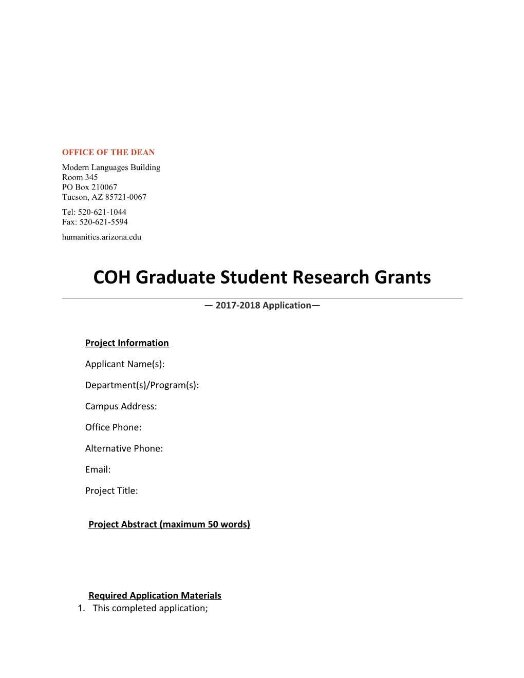COH Graduate Student Research Grants