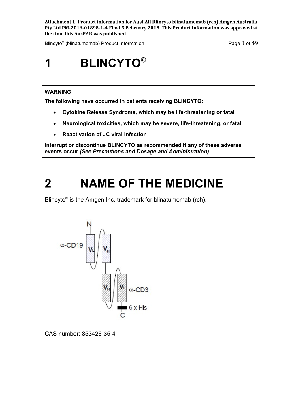 Auspar Attachment 1: Product Information for Blinatumomab (Rch)