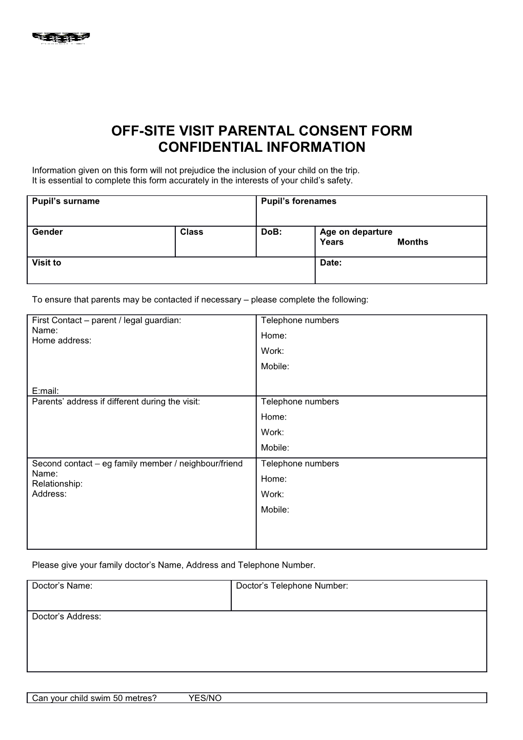 Off-Site Visit Parental Consent Form