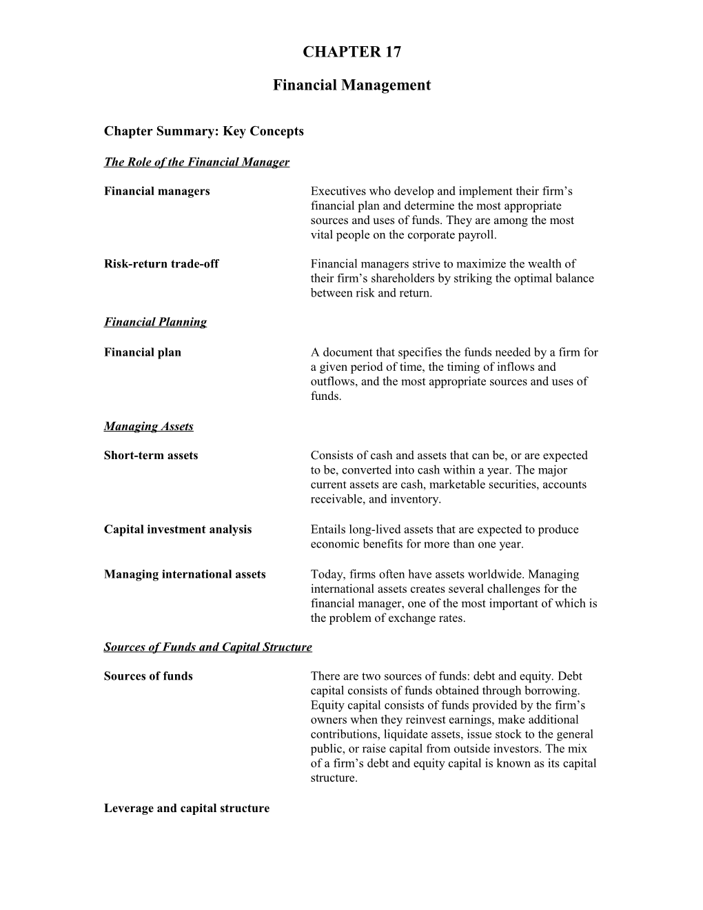 Chapter Summary: Key Concepts