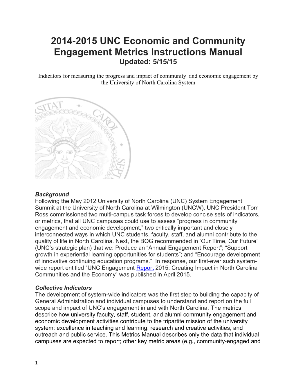 2014-2015 UNC Economic and Community Engagement Metricsinstructions Manual