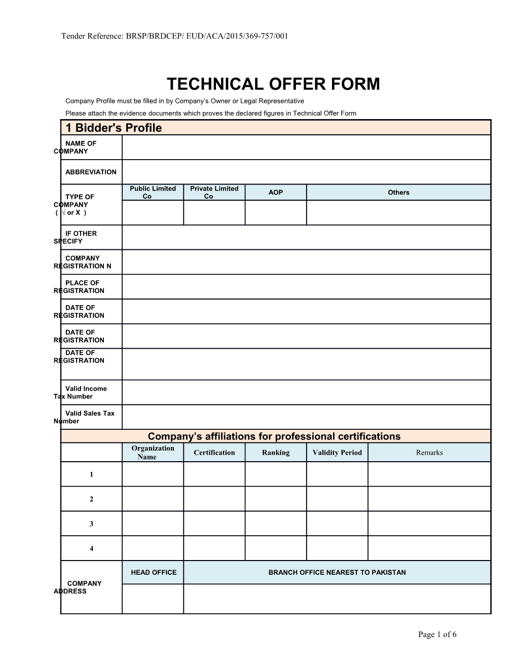 Tender Reference: BRSP/BRDCEP/ EUD/ACA/2015/369-757/001