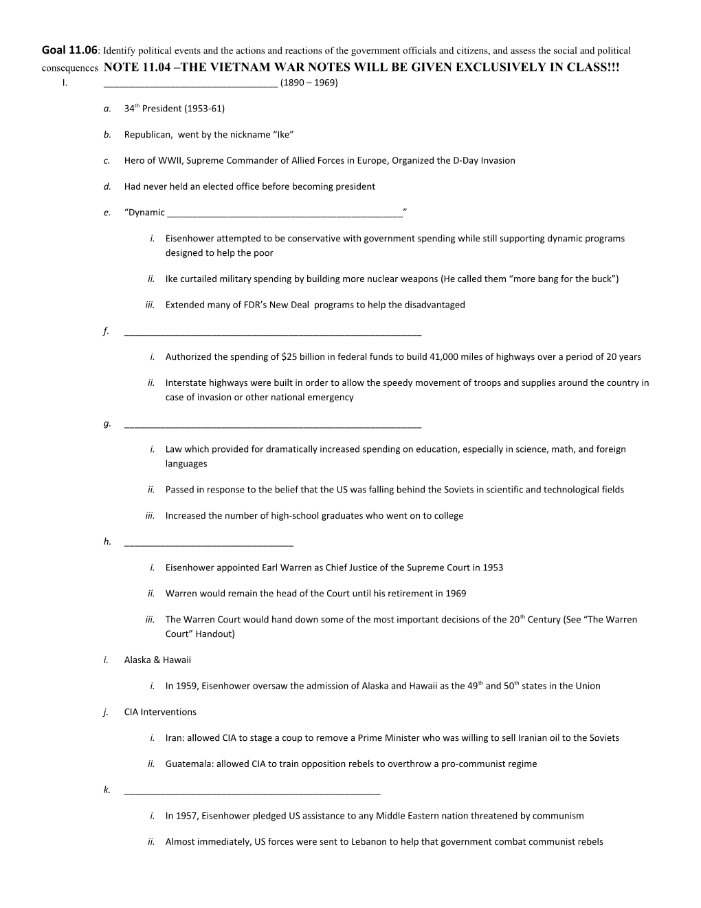 Goal 11.06: Identify Political Events and the Actions and Reactions of the Government Officials