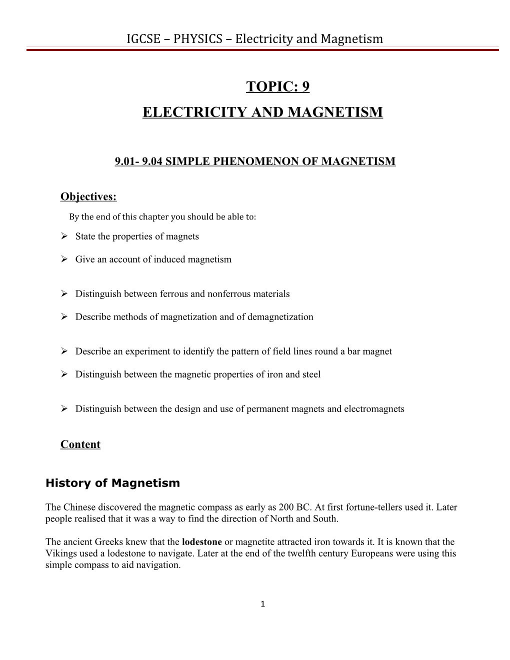 IGCSE PHYSICS Electricity and Magnetism
