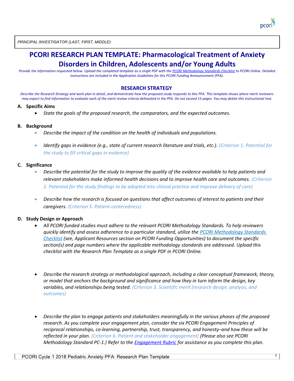 PCORI RESEARCH PLAN TEMPLATE: Pharmacological Treatment of Anxiety Disorders in Children