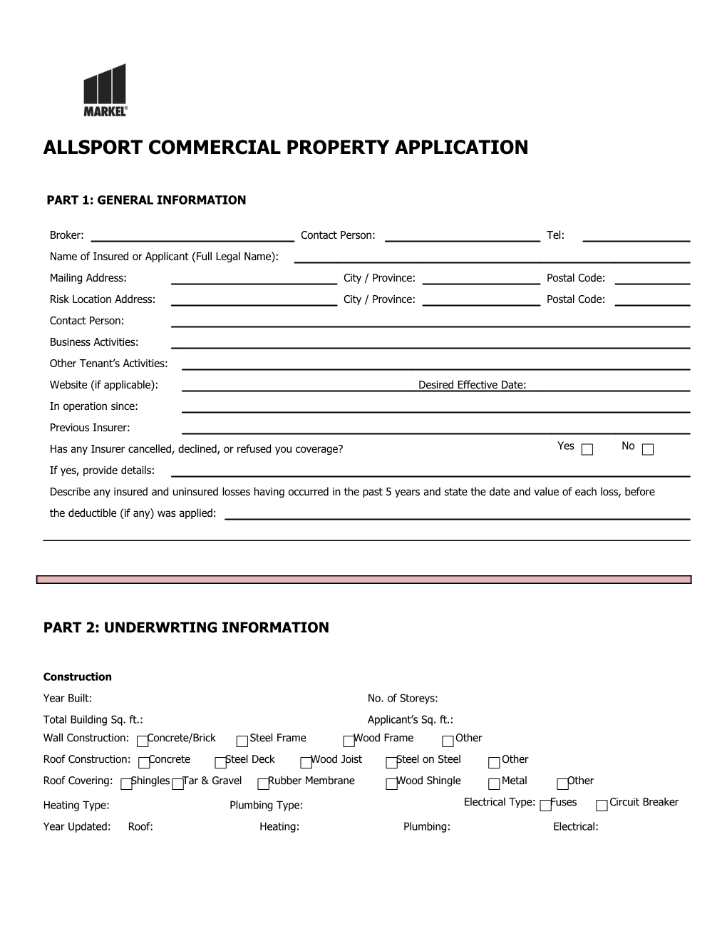 Allsport Commercial Property Application