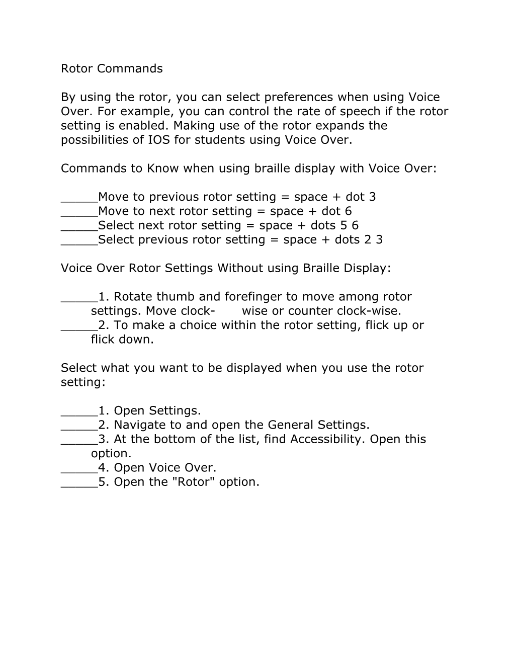 Commands to Know When Using Braille Display with Voice Over