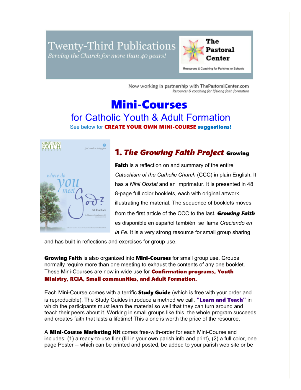 See Below for CREATE YOUR OWN MINI-COURSE Suggestions!