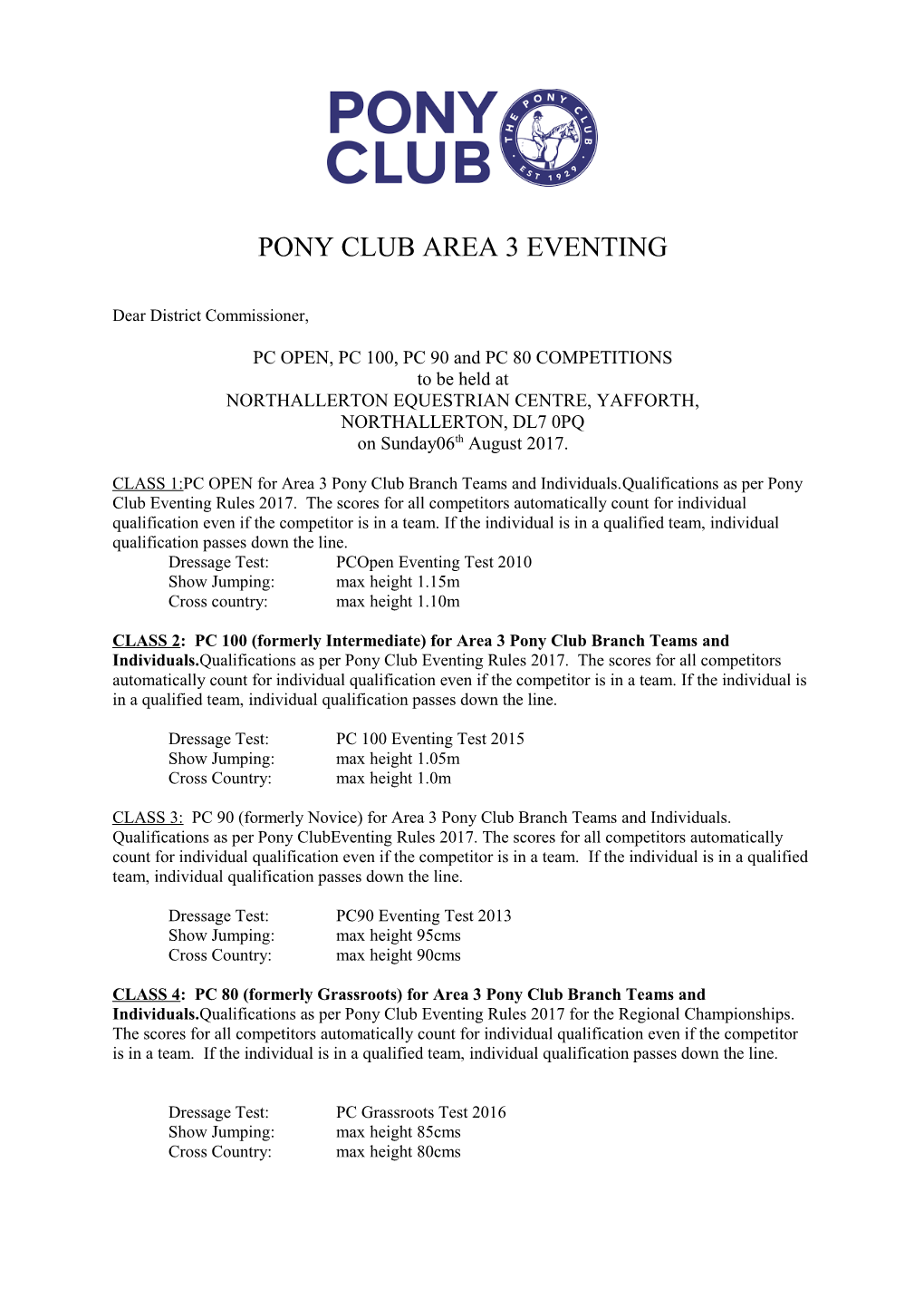 Pony Club Area 3 Eventing