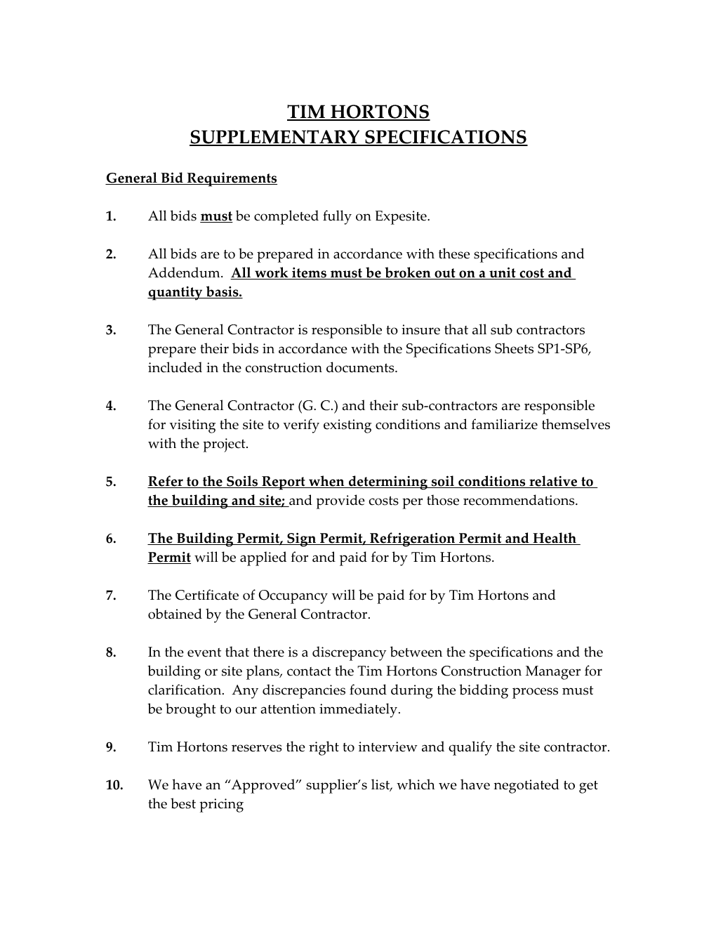 Supplementary Specifications