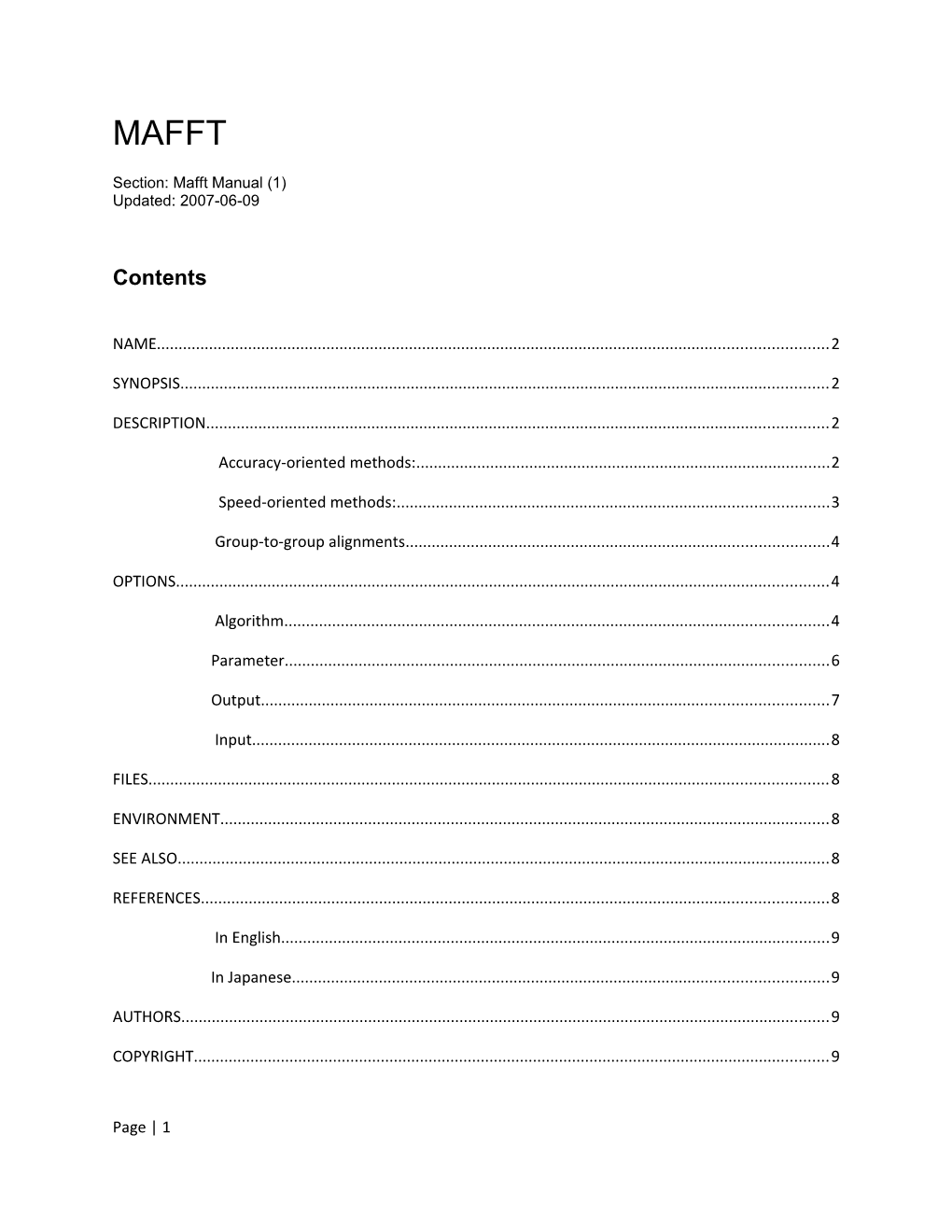 Section: Mafft Manual (1) Updated: 2007-06-09