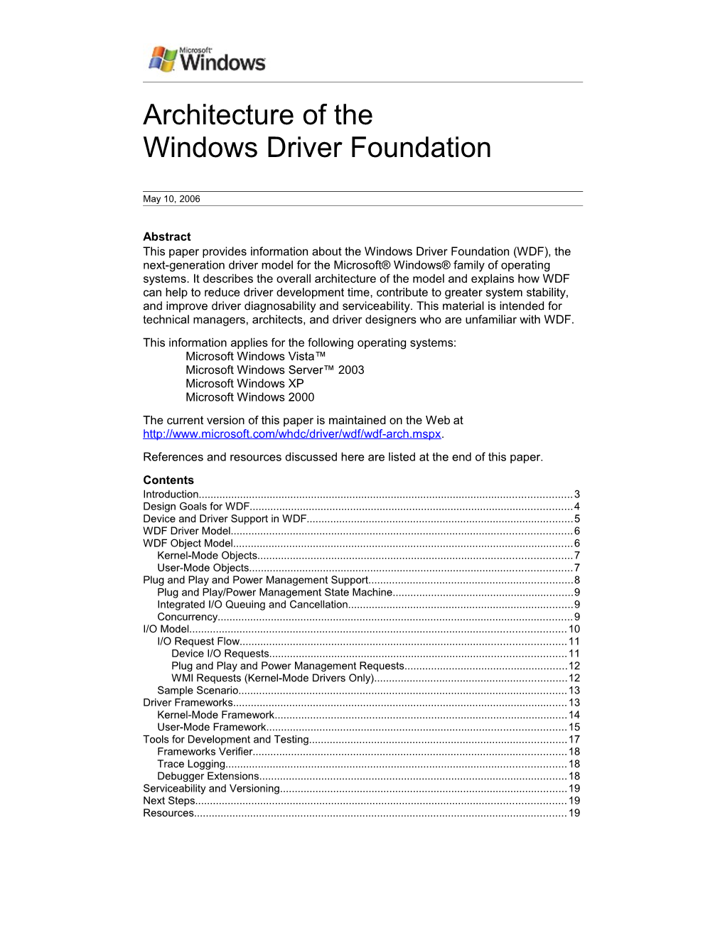 Architecture of the Windows Driver Foundation