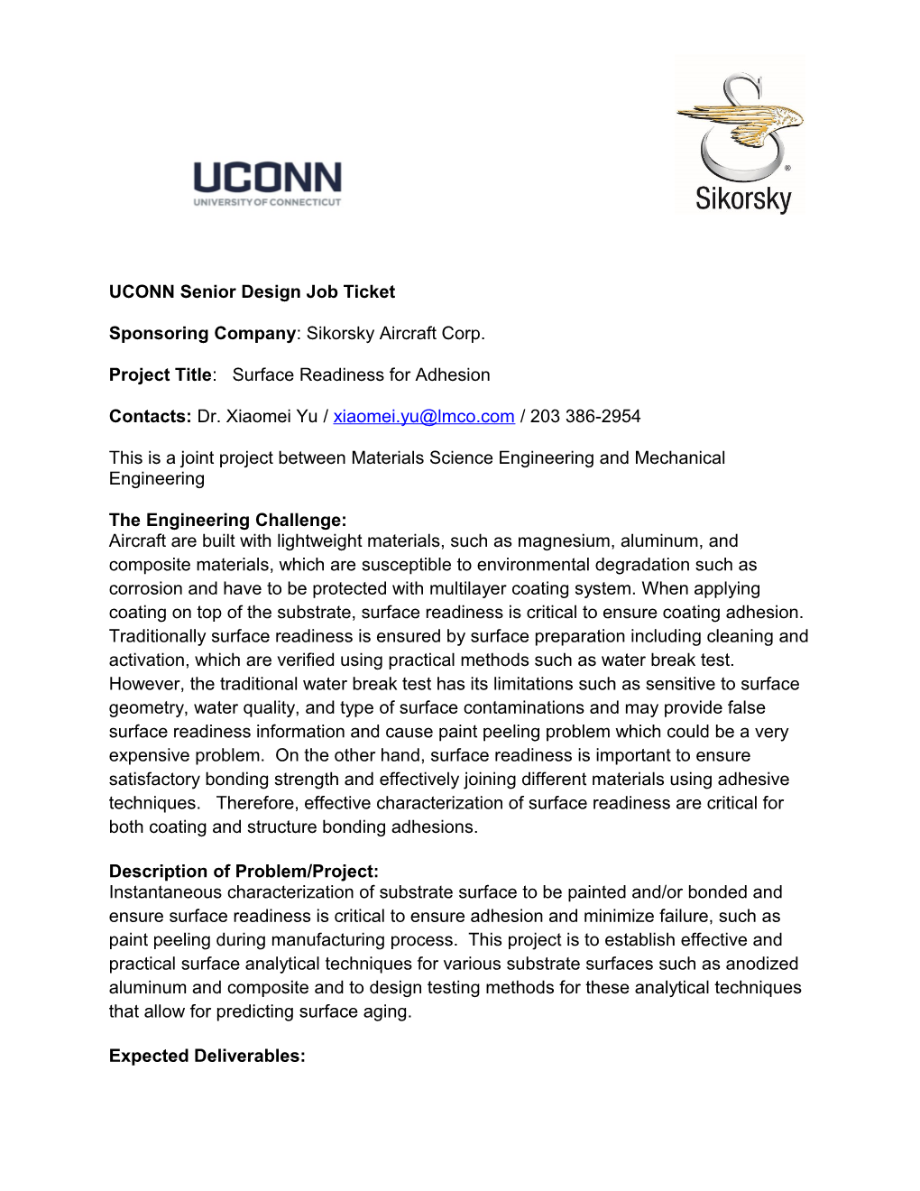 UCONN Senior Design Job Ticket