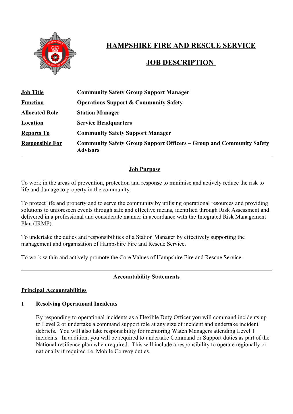 Job Titlecommunity Safety Group Support Manager