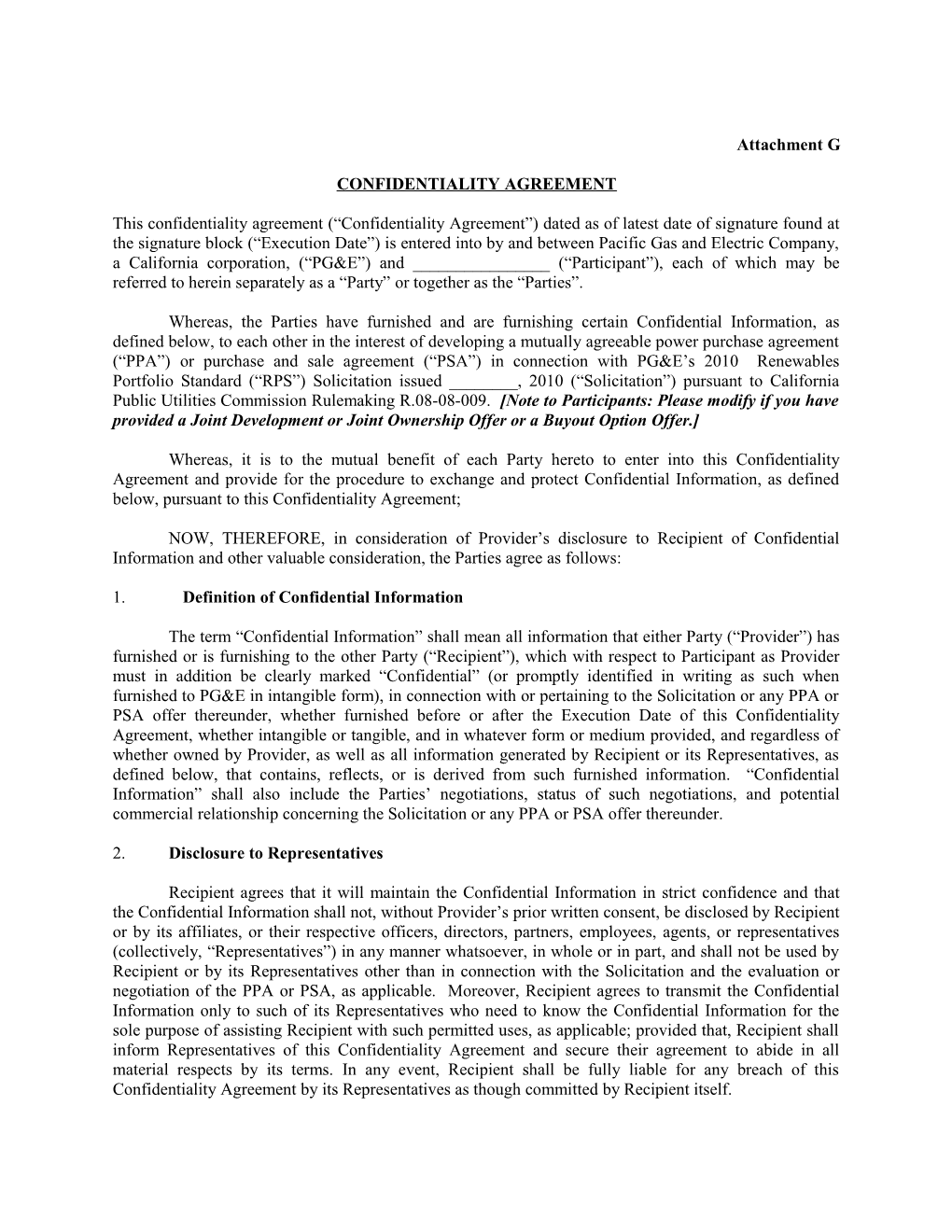 2009 RPS RFO Non Disclosure Agreement Attachment L (00066931-3)