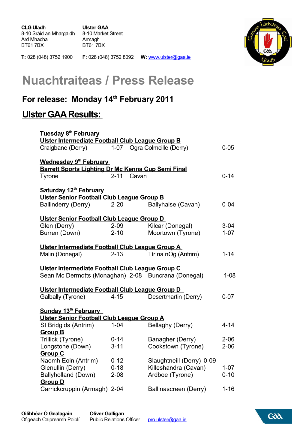 Nuachtraiteas / Press Release