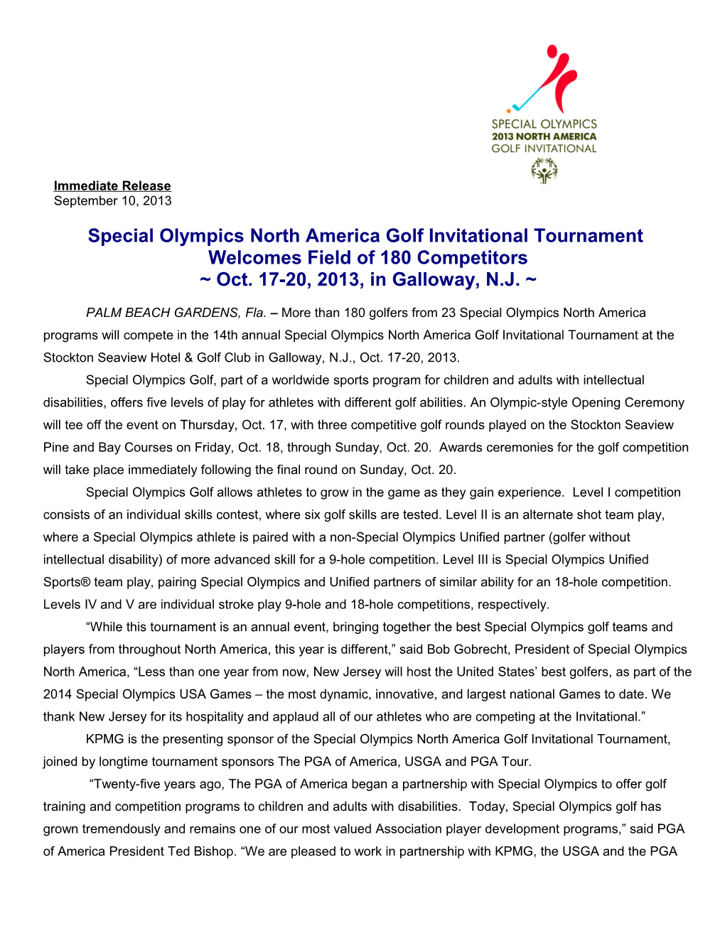 Special Olympics North America Golf Invitational Tournament