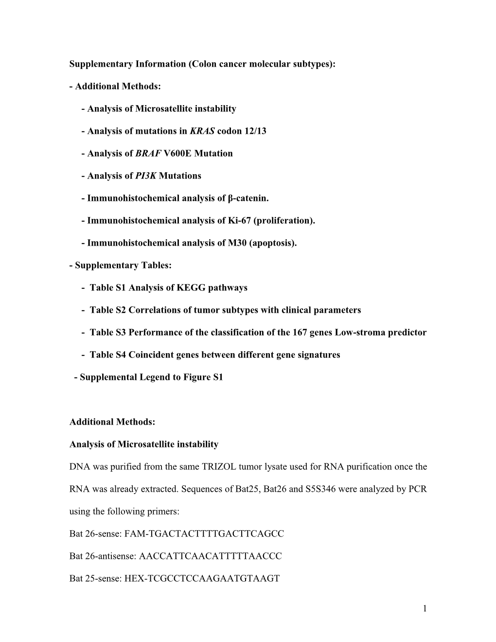 Supplementaryinformation (Colon Cancer Molecular Subtypes)