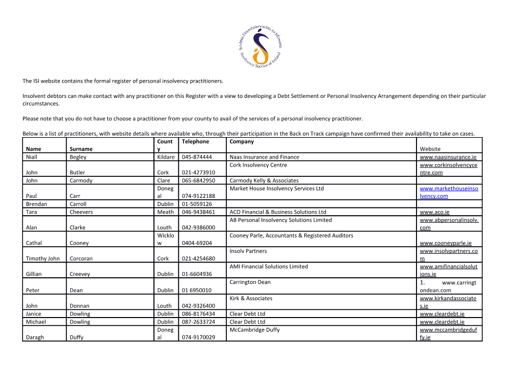 The ISI Website Contains the Formal Register of Personal Insolvency Practitioners