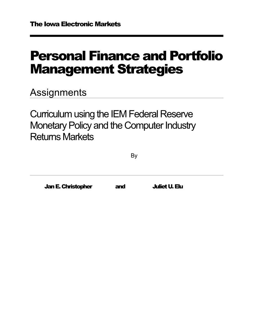 Personal Finance and Portfolio Management Strategies Module Assignment