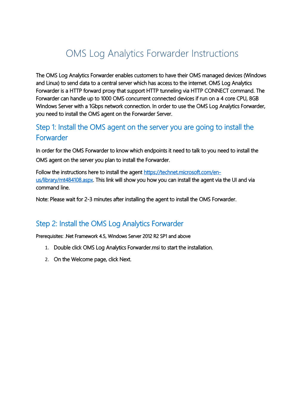 OMS Log Analytics Forwarder Instructions