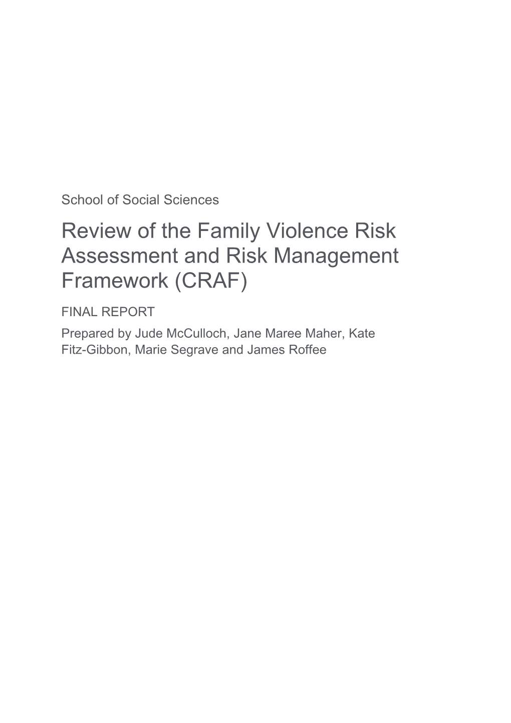 Review of the Family Violence Risk Assessment and Risk Management Framework (CRAF)