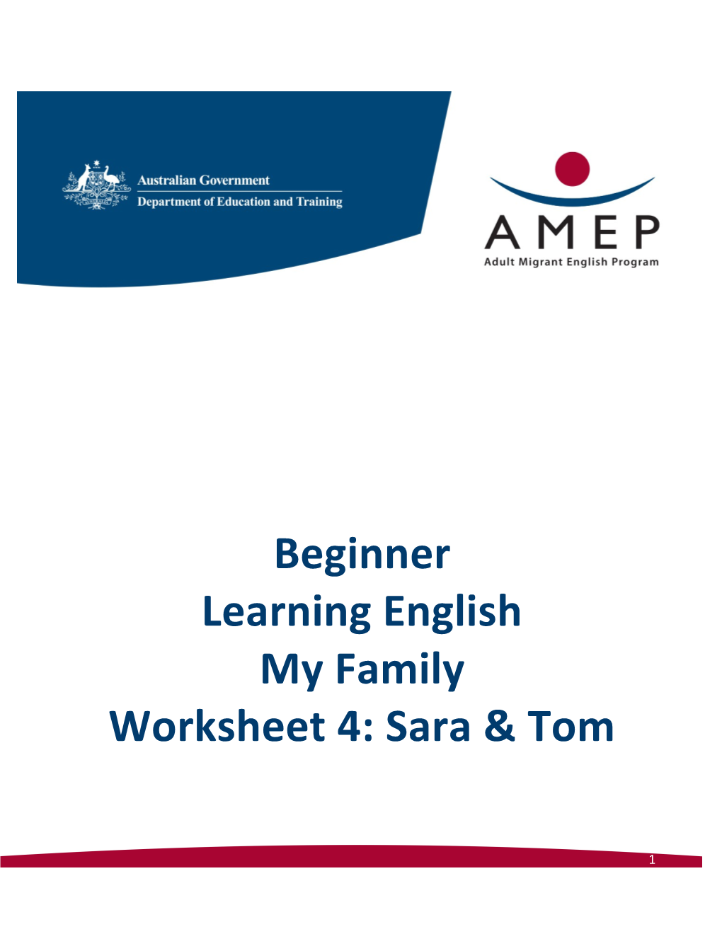Beginner Learning English My Family Worksheet 4: Sara & Tom