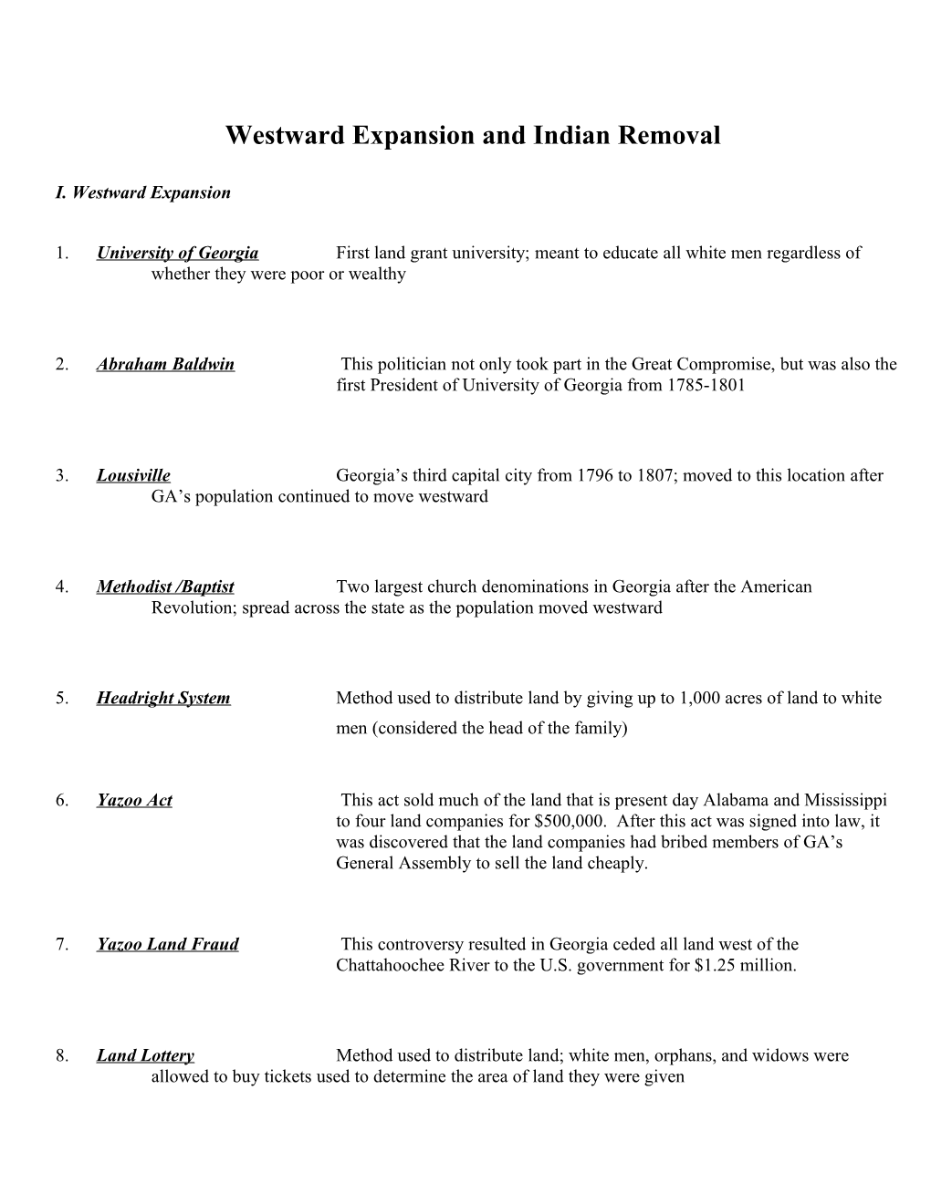 Westward Expansion and Indian Removal