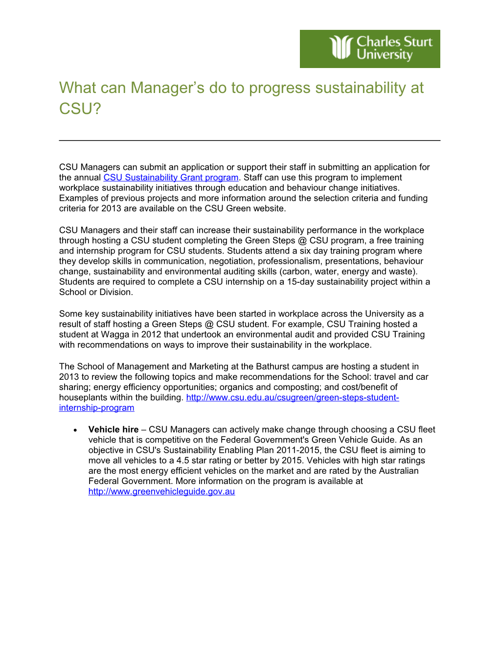What Can Manager S Do to Progress Sustainability at CSU?