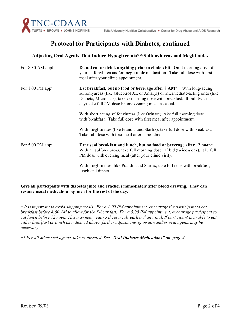 Protocol for Participants with Diabetes