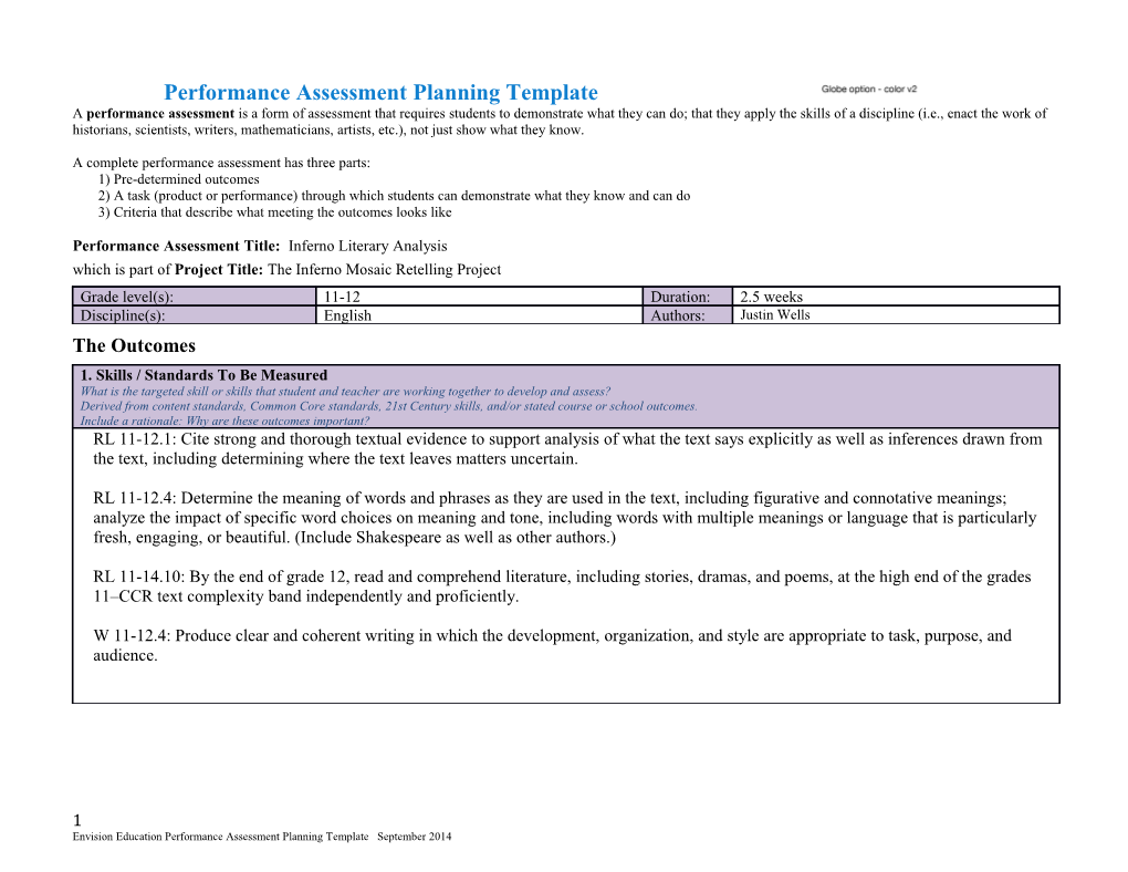 Performance Assessment Planning Template