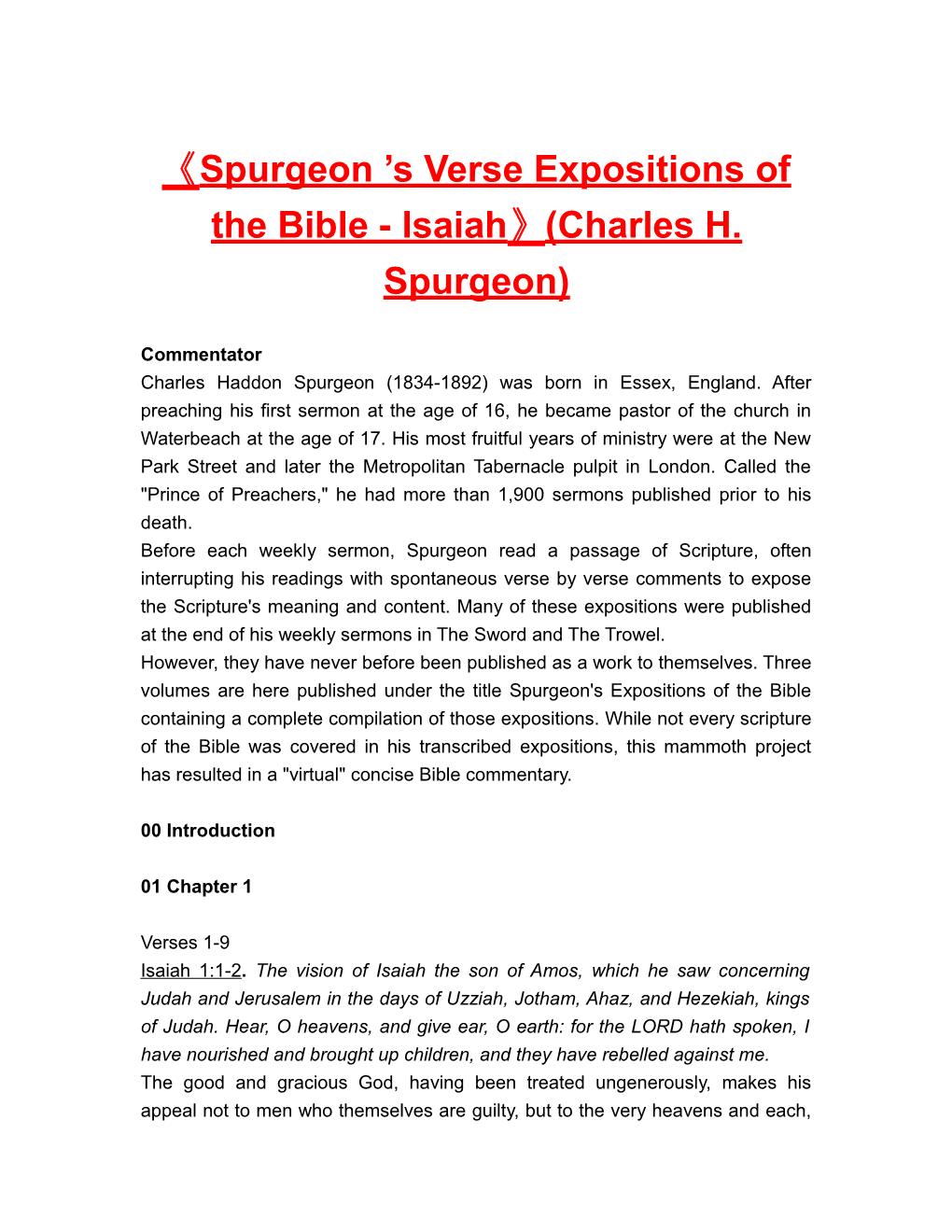Spurgeon S Verseexpositions of the Bible - Isaiah (Charles H. Spurgeon)