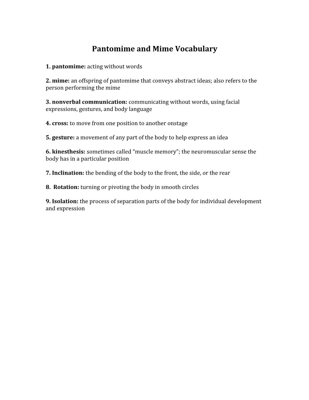 Pantomime and Mime Study Guide