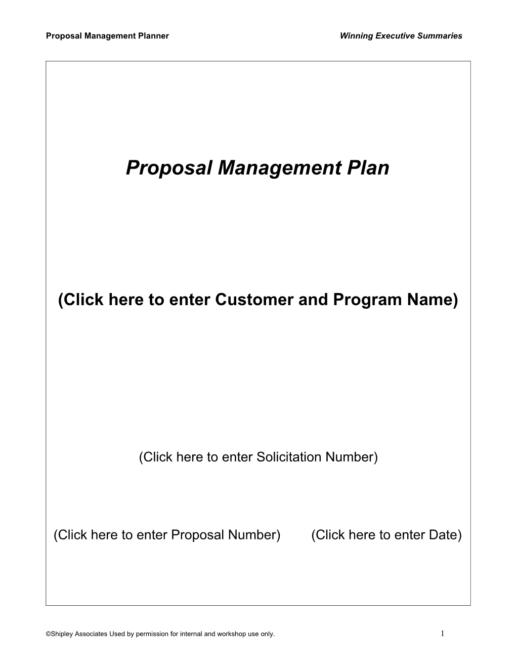 Proposal Management Plan