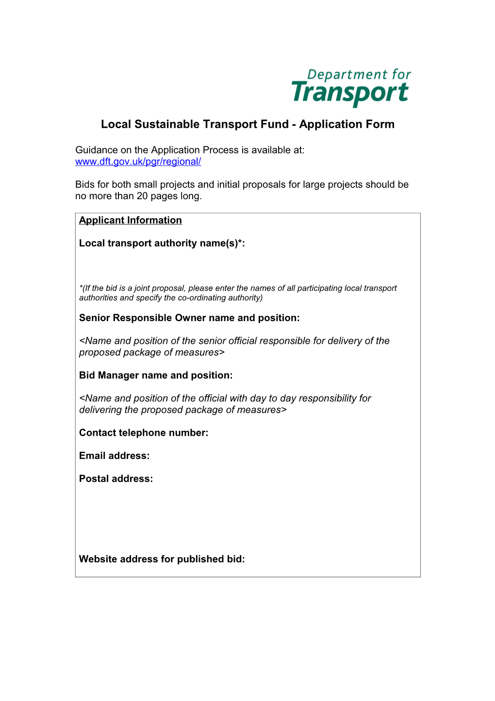 Local Sustainable Transport Fund - Application Form