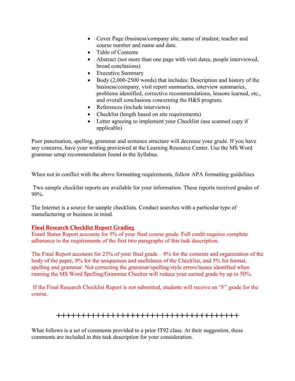 IT92 Industrial Safety Management Final Research Checklist Report