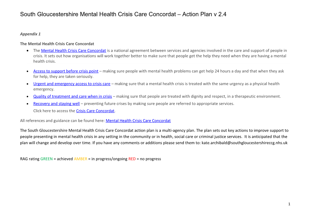 South Gloucestershire Mental Health Crisis Care Concordat Action Plan V 2.4