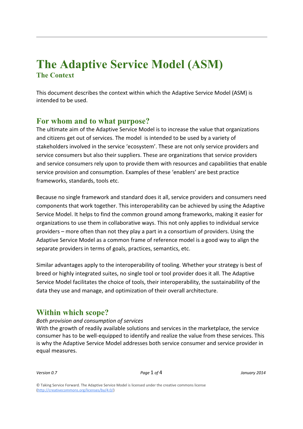 Adaptive Service Model - the Context V0.7