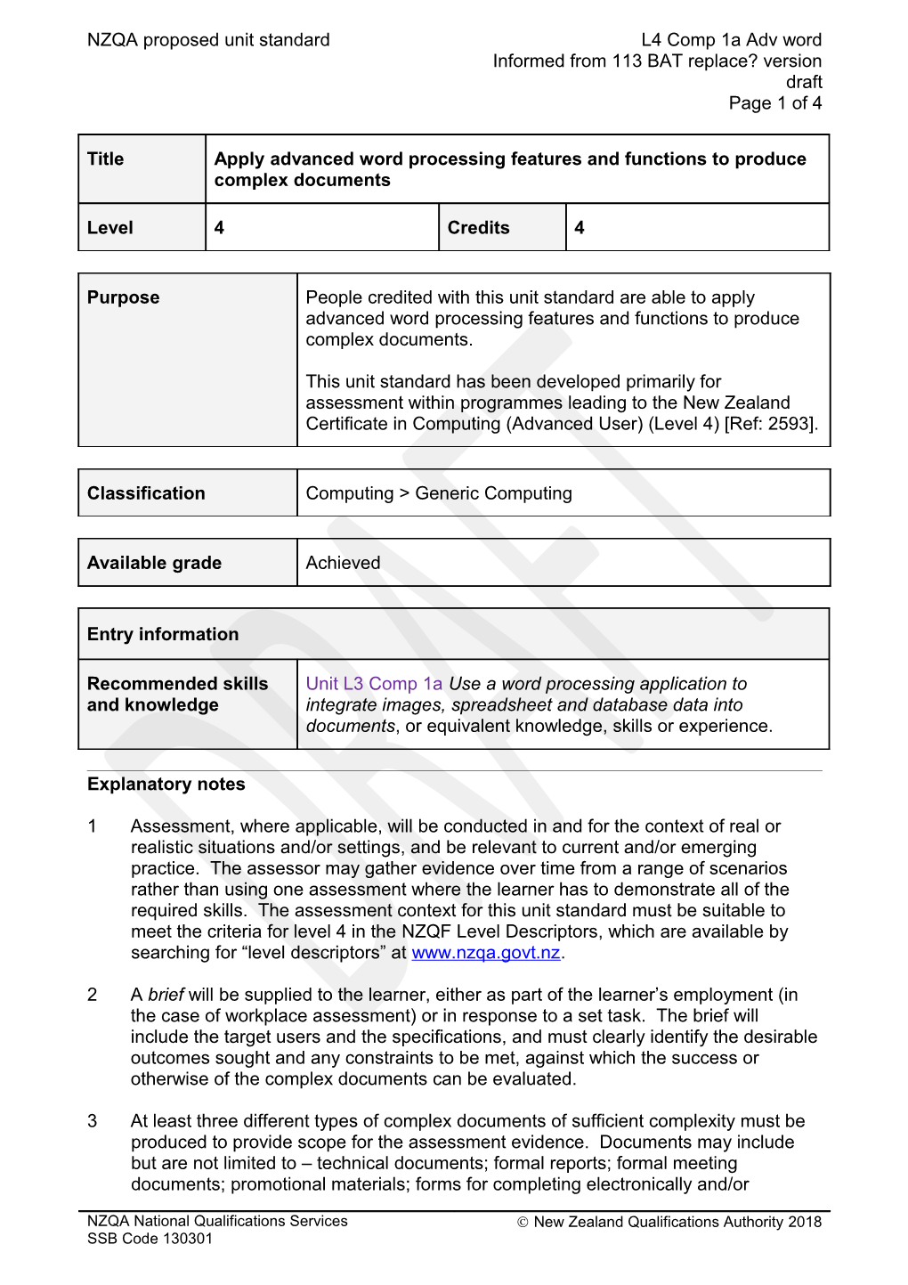 113 Produce Business Or Organisational Information Using Advanced Word Processing Functions