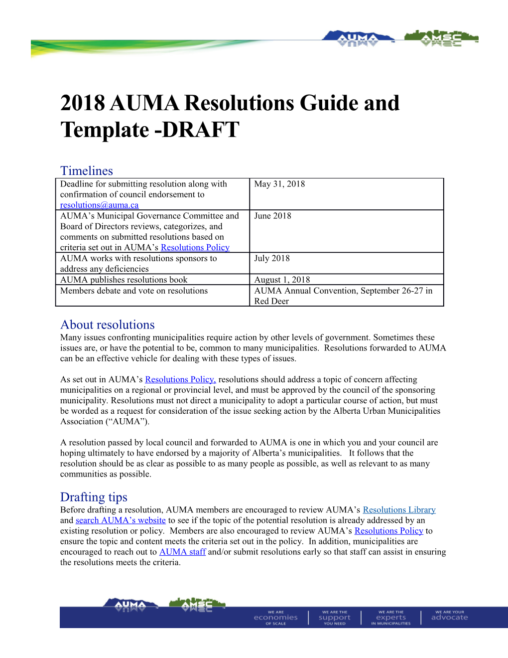 2018 AUMA Resolutions Guide and Template -DRAFT