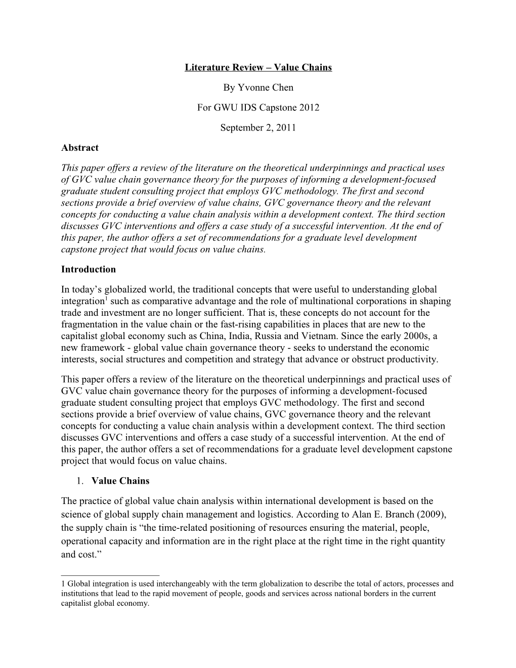 Literature Review Global Value Chain Analysis