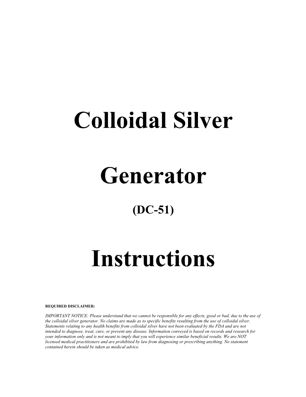 Colloidal Silver Generator DC-51 BASIC PACKAGE
