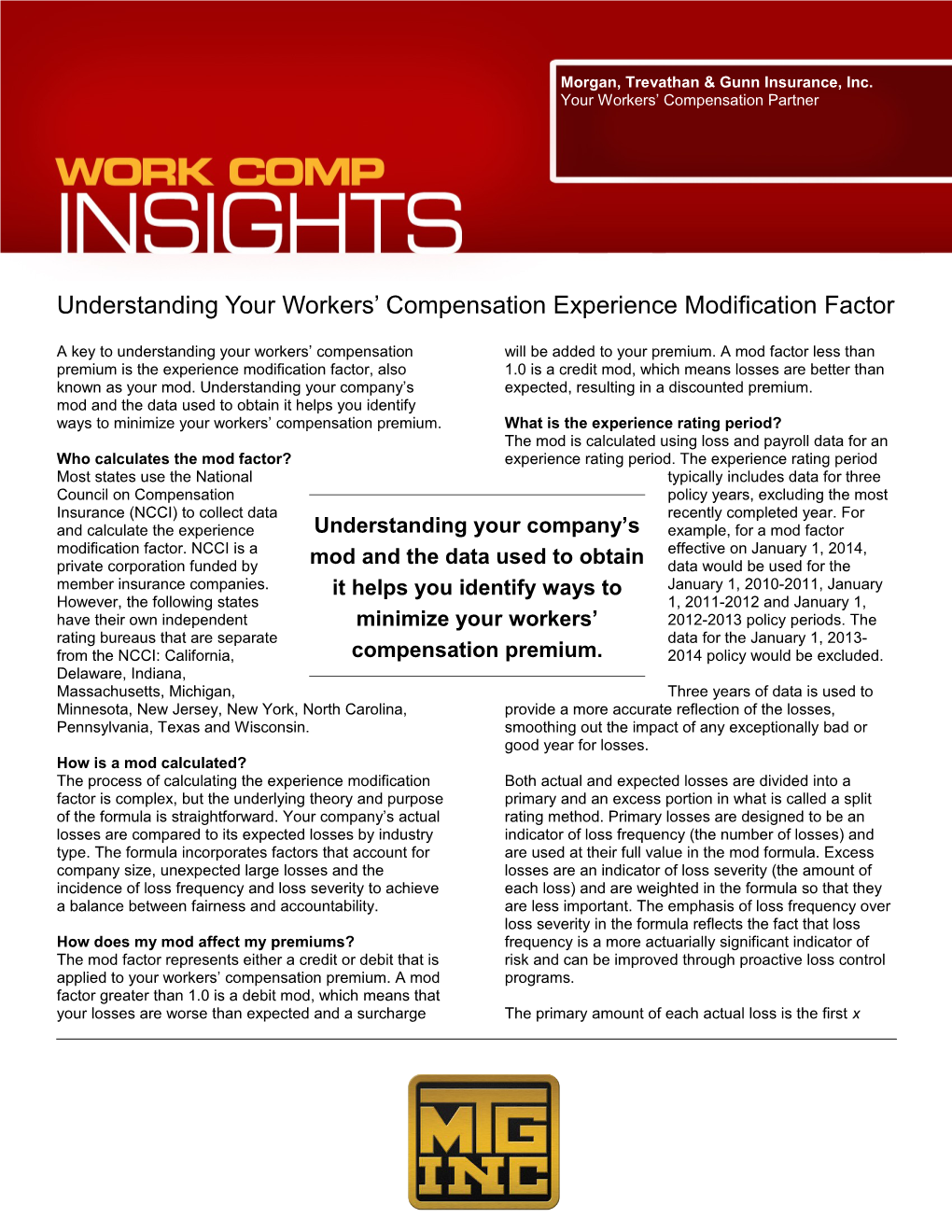 Understanding Your Workers Compensation Experience Modification Factor
