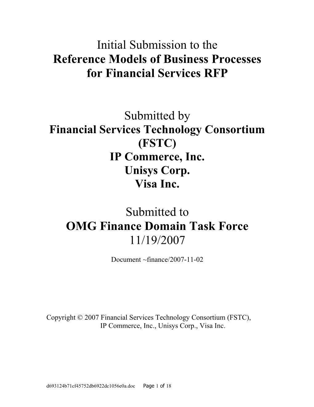Reference Models of Business Processes for Financial Services