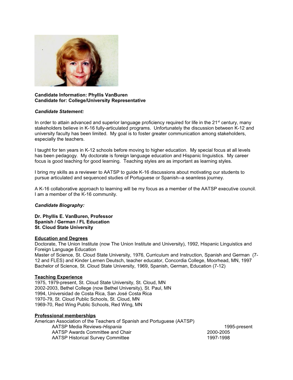 Candidate Information: Phyllis Vanburen