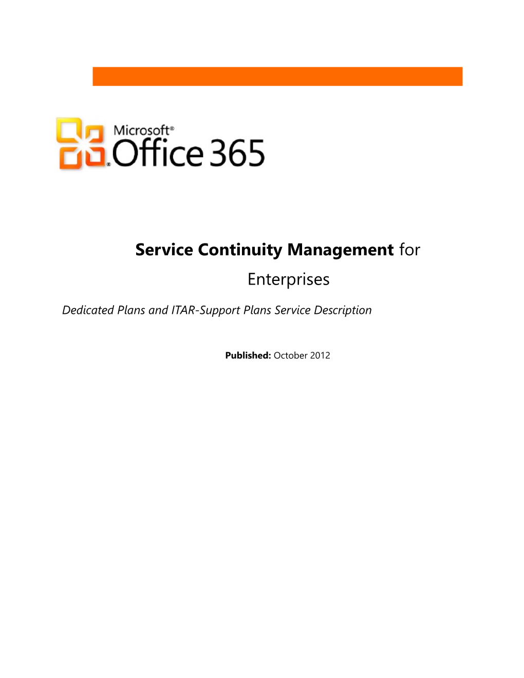 Service Continuity Management Service Description - October 2012